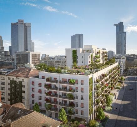 Frankfurt Feuerbachstraße — Architektur-Visualisierung mit Skyline